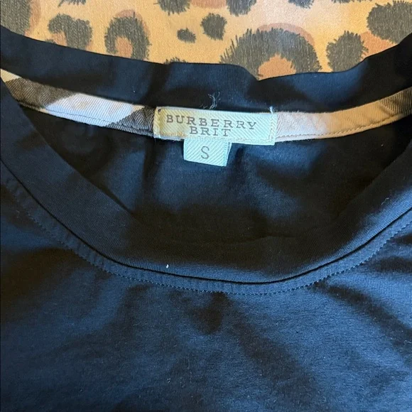 Burberry Black Short Sleeve Tee with Signature Plaid Trim - Picture 2 of 2
